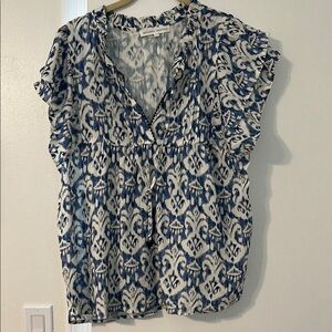 MELISSA NEPTON Blue and White Patterned Blouse